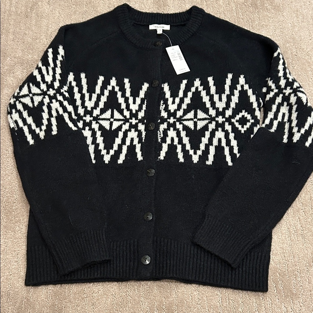 Maurices Black and White Geometric Cardigan